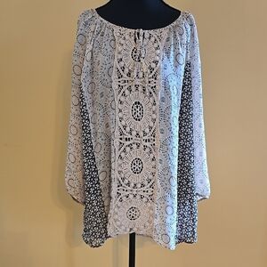 Roz & Ali Long Sleeve Boho Beachy Blouse 1X